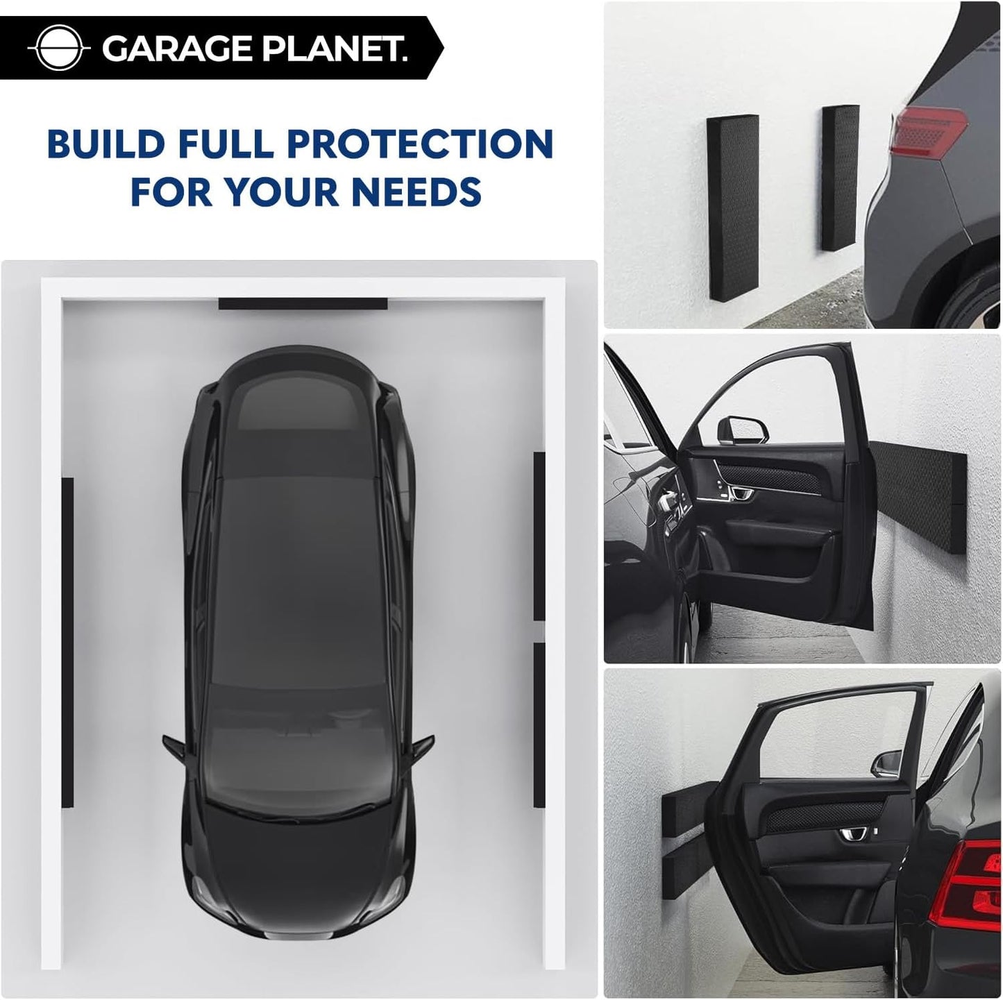 WP01 Garage Wall Protector Car Door Protector, Tool-Free, Designed in Australia (Black, 4 Pack)