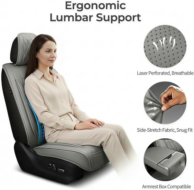 Fit for Equus Seat Covers Compatible with Hyundai Equus 2011-2016 - Waterproof Breathable Leather Automotive Seat Cushions Protector,Airbag Compatible,Only 2 Front seat Covers(Gray)