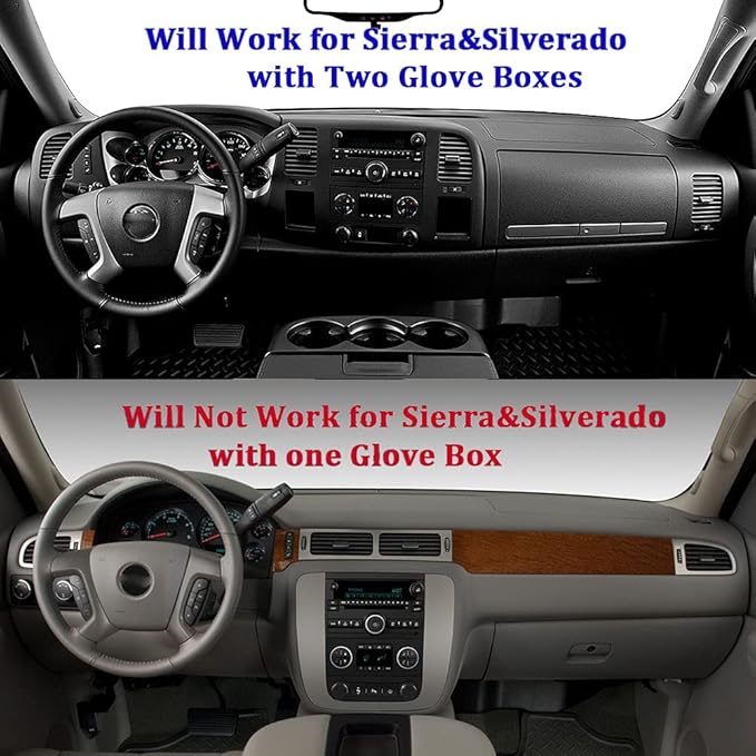 Dashboard Cover for GMC Sierra and Chevrolet Silverado- Fits 2007-2013 Models with Two Glove Boxes. Custom Fit Dash Mat, Won't Break Dash Sensors(Premium Carpet,Black)
