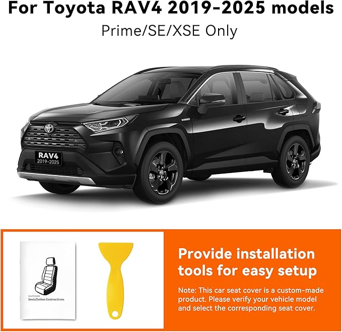 Custom Fit RAV4 Only Hybrid Seat Cover for Toyota RAV4 2019 2020 2021 2022 2023 2024 2025 Prime&Hybrid SE/XSE,Faux Leather,2-Row Full Set,(Black&Grey)