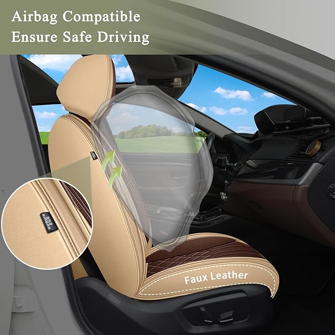 Breathable Car Seat Covers for Nissan Altima 2009-2024 2025 2026, Front Seats, Perforated Leather, Seat Protector, Interior Trim for Nissan Altima Accessories (Beige&Brown)