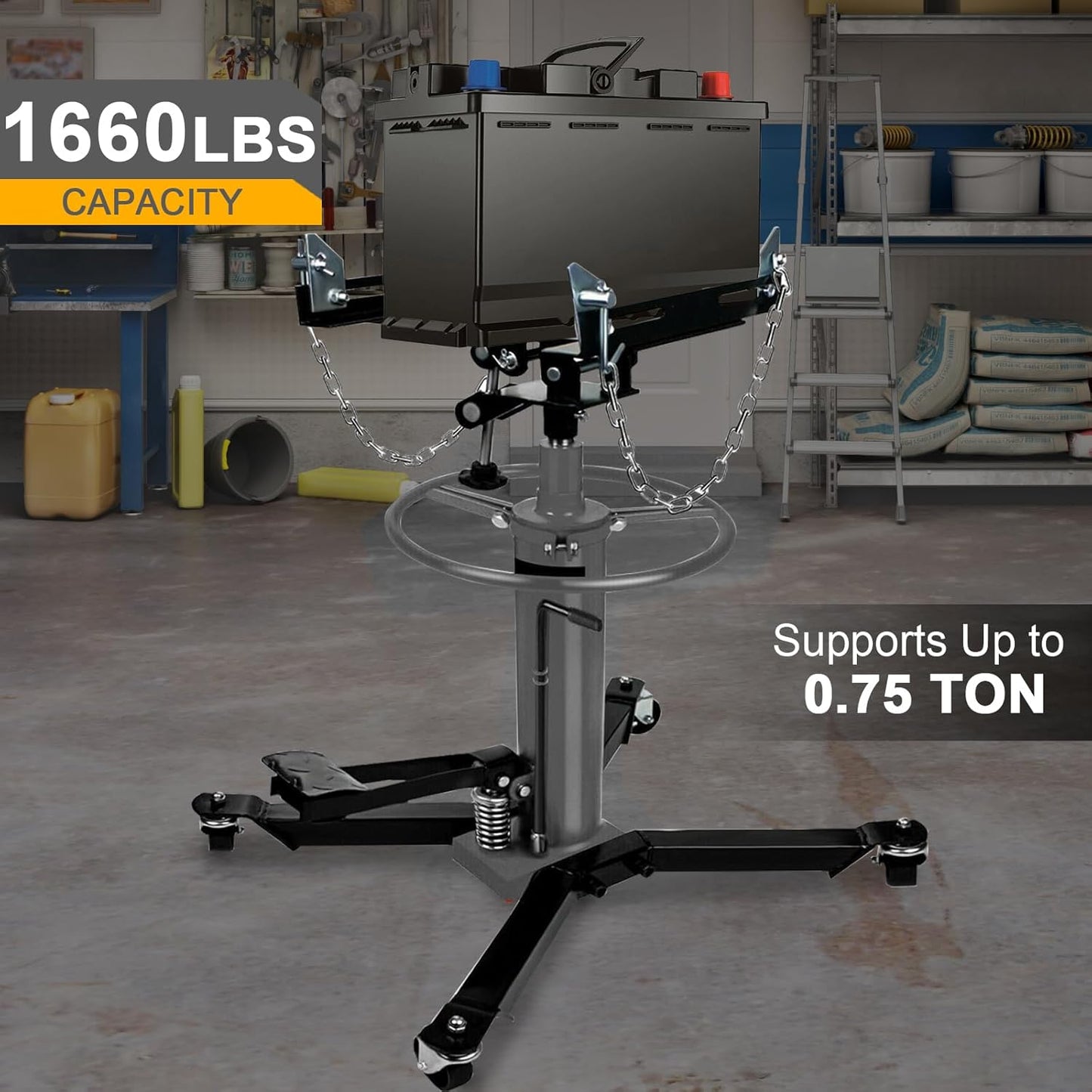 Transmission Jack 1660 lbs/ 0.75 Ton Capacity Hydraulic Telescopic Transmission Jack 34" - 70" Adjustable Height Telescoping Transmission Hydraulic with 360° Swivel Wheels Lift Hoist (Gray)