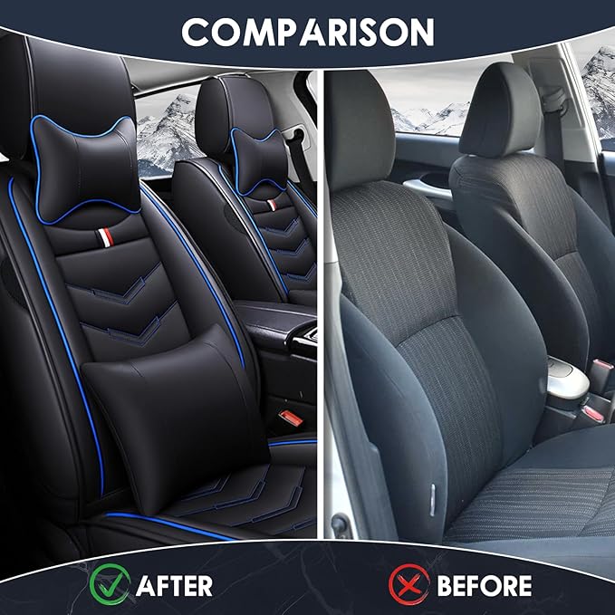 Car Seat Cover 8 Seats for Hyundai Palisade 2020-2025, Durable Wear Resistant Waterproof Sport Seat Cover, Breathable No Odor Premium Leather Vehicle Seat Covers.(Luxury,Black Blue)