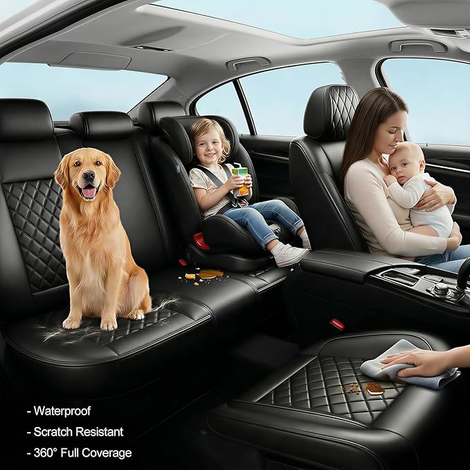 Fit for Accent Seat Covers Compatible with Hyundai Accent 2017-2026 - Waterproof Breathable Leather Automotive Seat Cushions Protector,Airbag Compatible,Only 2 Front seat Covers(Black)