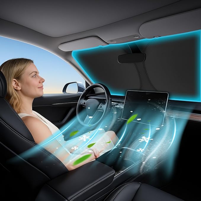 Windshield Sunshade for Honda CRV 2023, 2024, 2025-2026 - Innovative No-Light-Pass Technology, Mirror Cut-Out, Blocks 99% UV Rays, Fade-Resistant, Easy-Fold CR-V Windshield Sun Shade