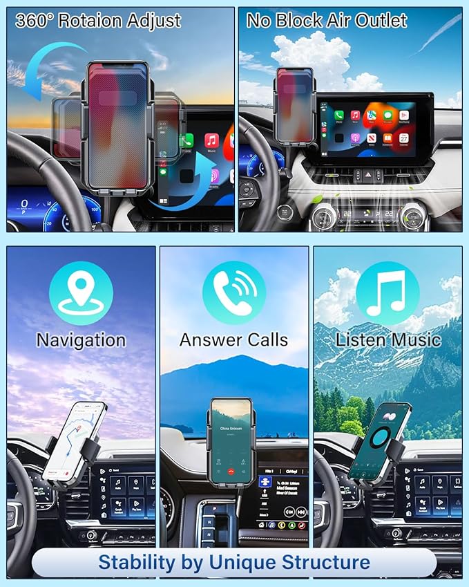 PZK Car Phone Holder for Toyota Highlander Hybrid Lmited/Platinum 2020-2024 2025 Accessories Only for 12.3-inch Screen Auto Lock Car Phone Mount Hands Free 360° Rotation (Not Fit 8-Inch L/LE/XLE)