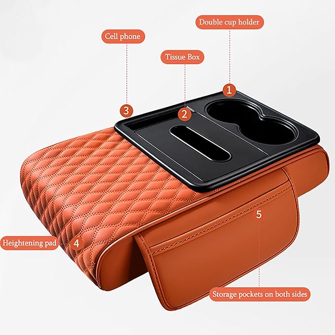 Car Armrest Center Console Cover for Jeep Compass 2. Generation 2021 2022 2023, Center Console Pad with Cup Holder, Multifunctional Armrest Cushion,A Black+Red