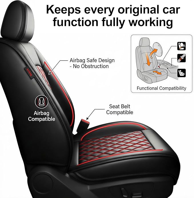 Fit Palisade Car Seat Covers for Hyundai Palisade 2020-2026 - Premium Leather, Waterproof, All-Weather, Airbag Compatible, Breathable, Easy Install,Only 2 Front seat Covers,Redline