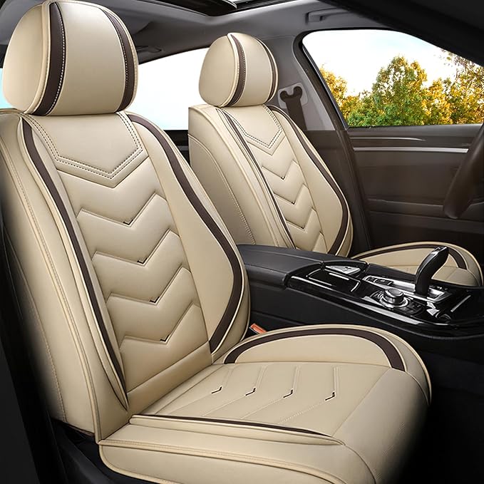 Car Seat Covers for Mitsubishi Outlander 2003-2026, Premium Nappa Leather Car Seat Cover, Stylish Sport Seat Covers， Automobile Seat Cover Sets.(Standard 2 Seats/Beige)