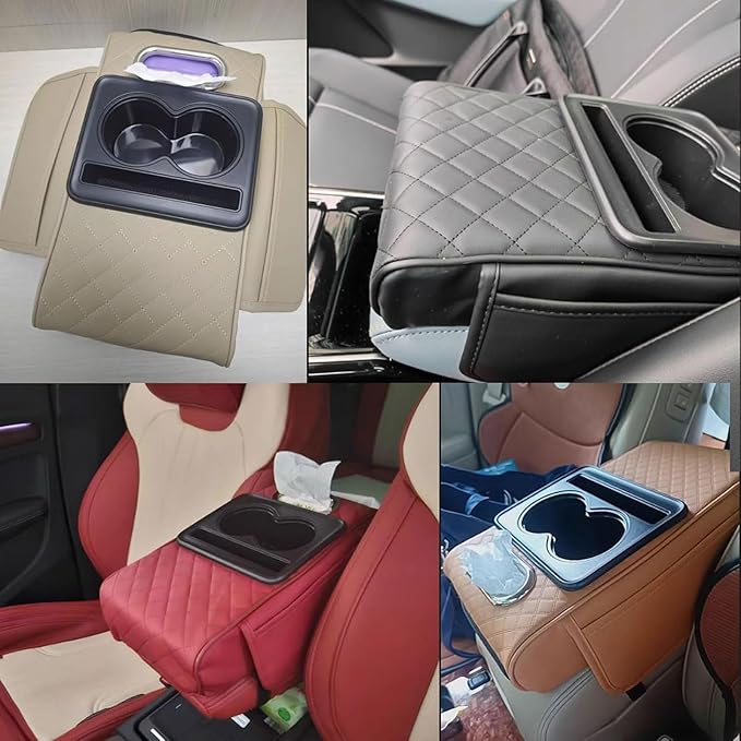 Car Armrest Cushion for Mercedes Benz E-Class W211 2001-2005 2006 2007 2008 2009, Car Center Console Cover Armrest Pad with Cup Holder and Tissue Box, Car Accessories,Orange
