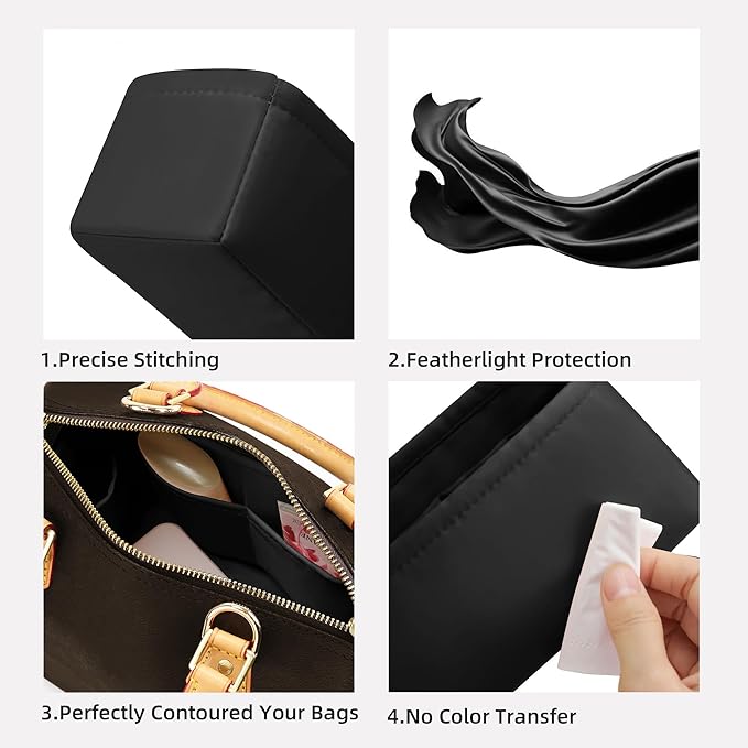 DGAZ Silk Purse Organizer Insert Fits LV Speedy 16/20/25/30/35/45 bags，Silky Smooth Bag Organizer，Luxury Handbag & Tote Shaper（Black，SP35）