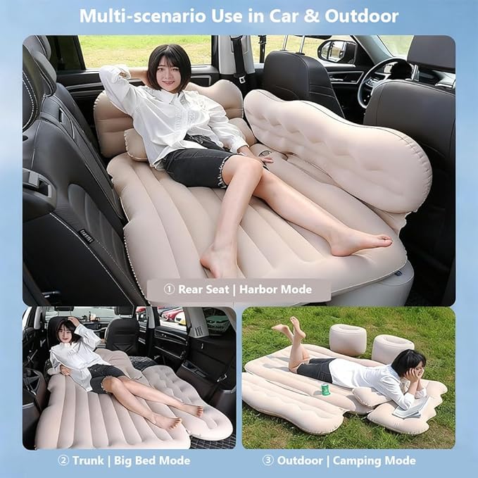 Car Inflatable Air Mattress for Nissan Armada (new Generation) 2025 Inflatable Back Seat Car Bed Double-Sided Portable Camping Travel Sleeping Bed,Beige-Mountain Design