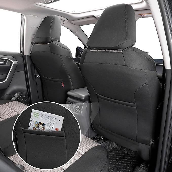 coverdream 2026 Rav4 Seat Covers Custom Fit for 2026 Toyota Rav4 Hybrid (SE,XSE) & PHEV GR Sport SUV,Full Set Polyester Car Seat Protector Black&Beige