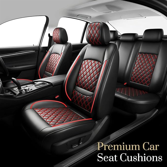 Fit RLX Car Seat Covers for Acura RLX 2013-2020 - Premium Leather, Waterproof, All-Weather, Airbag Compatible, Breathable, Easy Install, Seat Protectors, Only 2 Front seat Covers, Redline