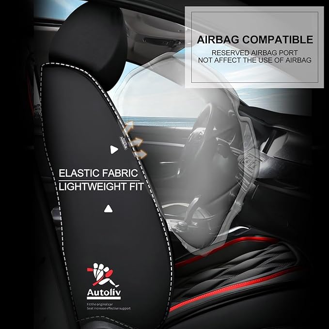 AOMSAZTO Front Seat Covers Fit for Chevy/Chevrolet Tahoe 2011-2026 Waterproof Faux Leather Car Seat Cover Compatible with Airbag(2PCS Front, Black&Redline)