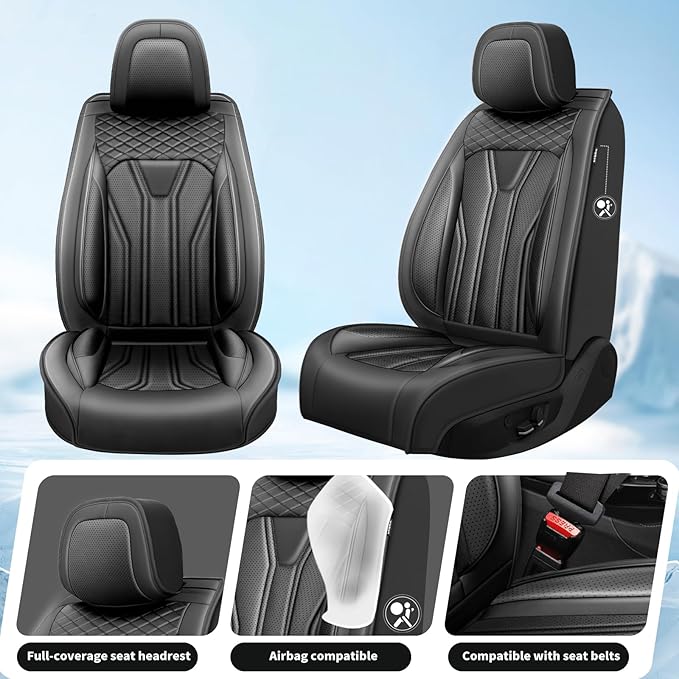 Fit Frontier Car Seat Covers Compatible with Nissan Frontier 2010-2025 2026 - Full Set Premium Leather， Waterproof Breathable， All-Weather Seat Cushion Protecto&Airbag Compatible （All Black