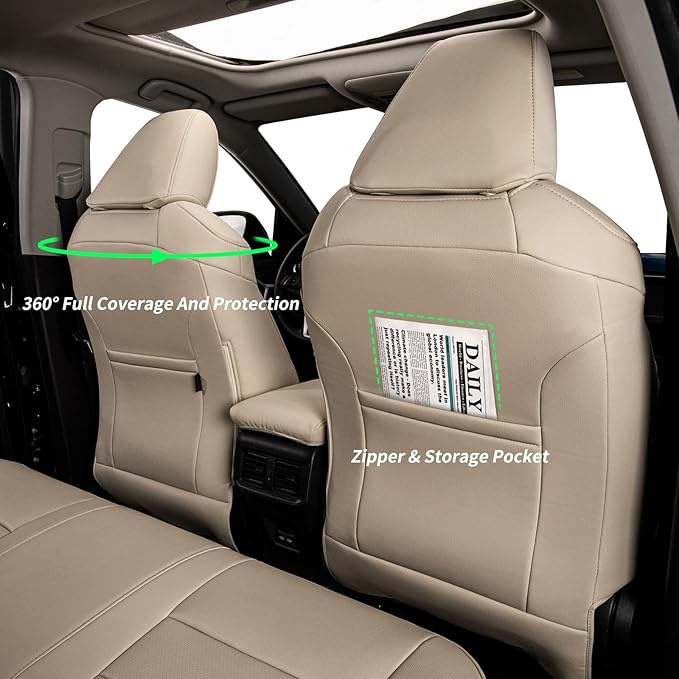 coverdream 2026 Rav4 Seat Covers Custom Fit for 2026 Toyota Rav4 Hybrid (Woodland/Limited) SUV,Full Set Luxury Waterproof Leather Car Seat Protector