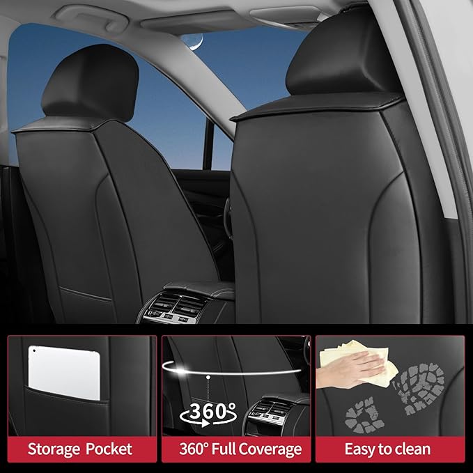 Fit Venue Car Seat Covers for Hyundai Venue 2020-2024 2025 2026 - Upgraded Premium Waterproof & Breathable Leather, Airbag Compatible, All-Weather Seat Cushion Protector (2 Front/Black+Red)