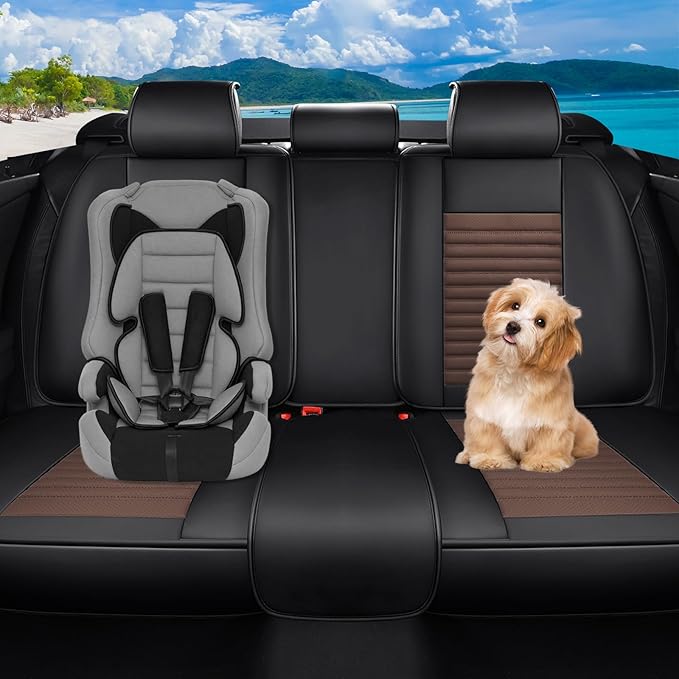 Car Seat Covers Full Set Fit for Toyota Camry 2001-2026, Premium Faux Leather Car Seat Protector,Breathable Anti-Slip Full Wrapping Edge Seat Covers(Black&Brown,Full Set)