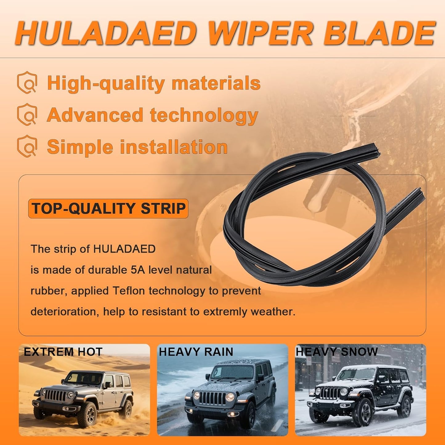 HULADAED® 26''+19''+16'' Windshield Wipers Replacement for Toyota Sienna 2010-2005,Silicone Front Rear Wiper blades for MY Car-All Weather & Quiet(3 PACK)