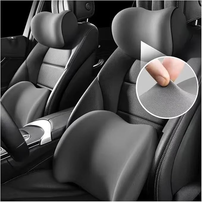 Car Neck Pillow and Lumbar Support Cushion - Memory Foam Backrest for Driver Seat Comfort(Olive Green)