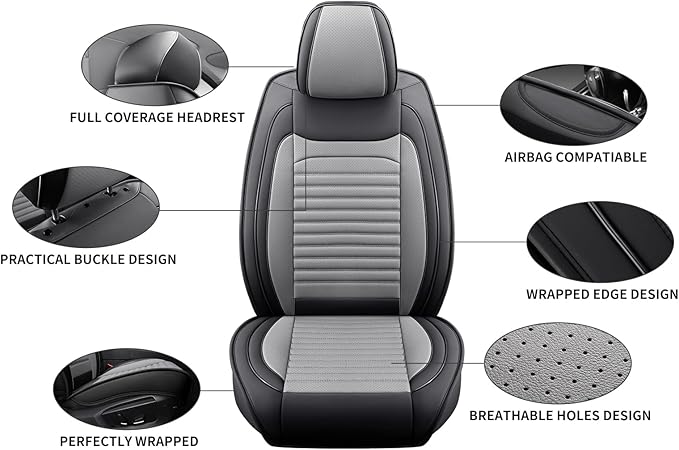 Car Seat Covers Full Set Fit for Toyota Avalon 2001-2022, Premium Faux Leather Car Seat Protector,Breathable Anti-Slip Full Wrapping Edge Seat Covers(Black&Gray,Full Set)