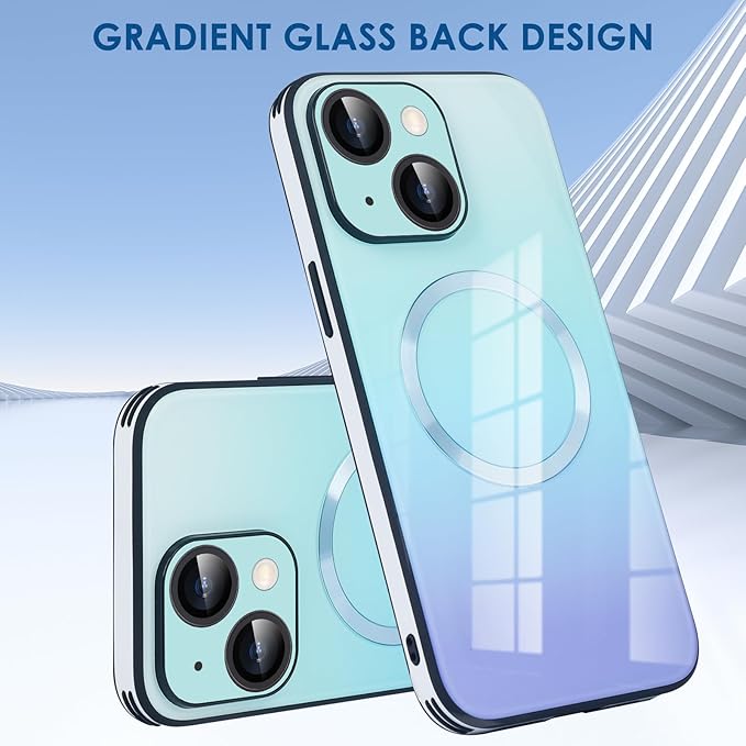 Guppy Compatible with iPhone 14 with MagSafe Case, Magnetic Gradient Case with MagSafe Charging, Gradient Glass Back Cover with Lens Film-Black