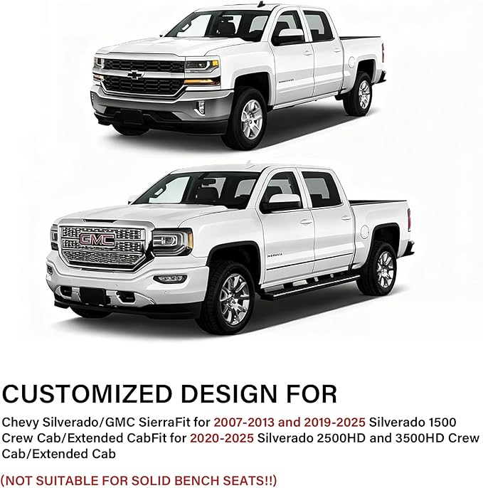 Coverado Chevy Silverado Seat Covers, Faux Leather Seat Covers Fit for Chevy Silverado GMC Sierra 2007-2025 1500, 2015-2025 2500HD 3500HD Crew Double Extended Cab (Front, Black)