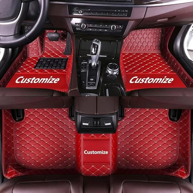 Custom Making Car Floor Mats for 98% Sedan SUV Car Protection Full Coverage Mats Anti-Slip Leather Floor Liners All Weather Car Floor Mats (Red Beige Thread)