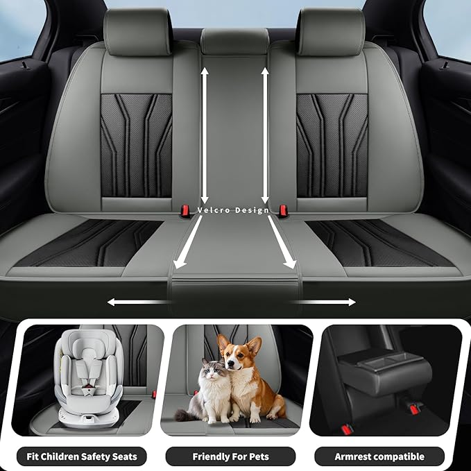 Fit Rogue Car Seat Covers Compatible with Nissan Rogue 2011-2025 2026 - Full Set Premium Leather， Waterproof Breathable， All-Weather Seat Cushion Protecto&Airbag Compatible （Gray & Black