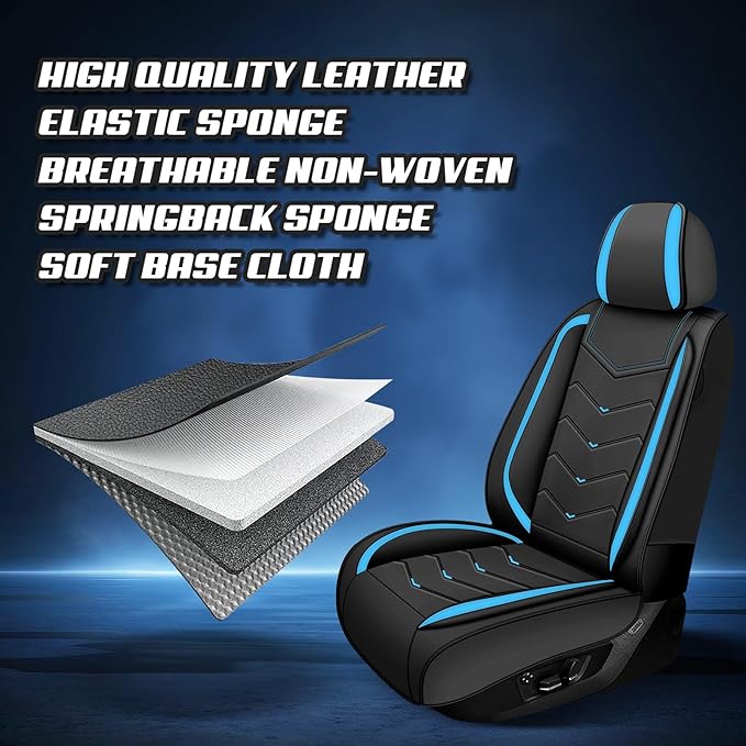 Car Seat Covers for Fiat 500 2012-2019, Premium Nappa Leather Car Seat Cover, Stylish Sport Seat Covers， Automobile Seat Cover Sets.(Standard 2 Seats/Black Blue)