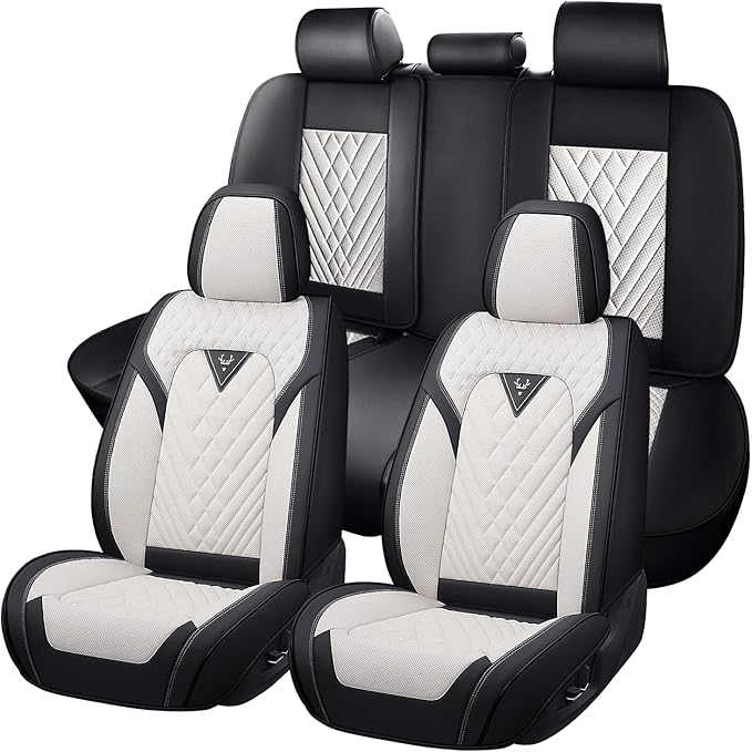 Truck Seat Covers for Chevy Silverado 3500 2007-2026, Waterproof Premium Leather Full Coverage Car Seat Cover, Muscle Sport Style Auto Interior Seat Cover Sets (Full Set/Black White)