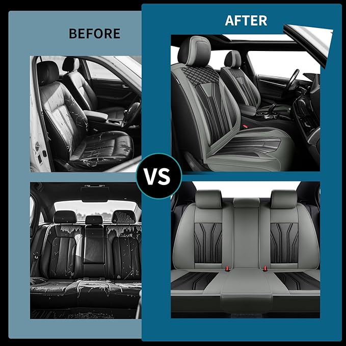 Fit Altima Car Seat Covers Compatible with Nissan Altima 2011-2025 2026 - Premium Leather， Waterproof Breathable， All-Weather Seat Cushion Protecto&Airbag Compatible (2 Front Seat Gray&Black)