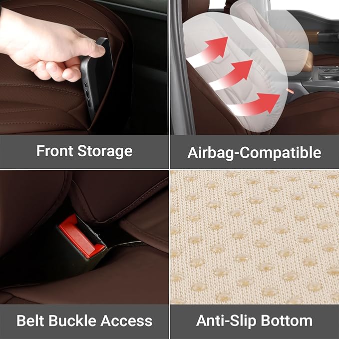 Coverland Custom Fit Car Seat Covers for Car Compatible with [2021-2026 Kia K5, 2000-2010 Kia Optima] Premium Water Resistant Leather Non-Slip Interior Protector [Full set Dark Brown - Size Chart X70]