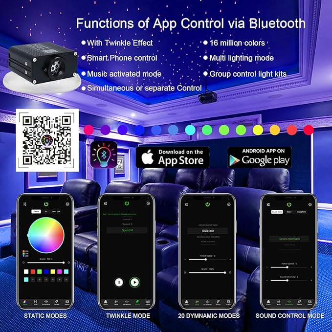 AKEPO Small Size 16W Twinkle APP Fiber Optic Lights, Music Activated 9.8ft/3m*500pcs*0.03in/0.75mm Optical Fiber RGBW Starlight Headliner Kit for Car Truck Star/Home Ceiling