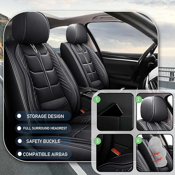 Leather Car Seat Covers Fit for Toyota Camry Solara 2004-2008, 5 Seater Car Seat Cover, Premium Waterproof, Scratch Resistant Car Interior Accessories (Full Set Black)