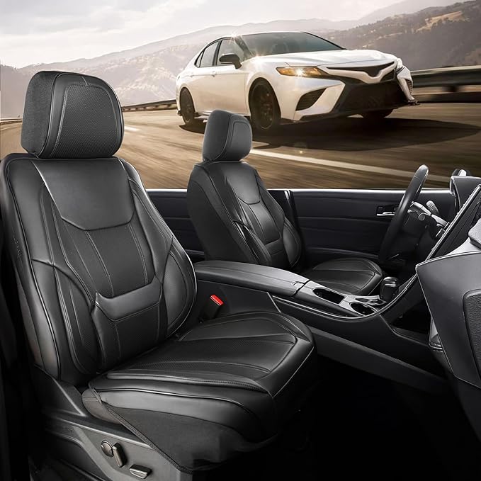 Coverland Custom Fit Car Seat Covers for Car Compatible with [Acura TL, BMW 5-Series, Kia Amanti] Premium Water Resistant Leather Non-Slip Interior Protector [Front Black - Size Chart A14]