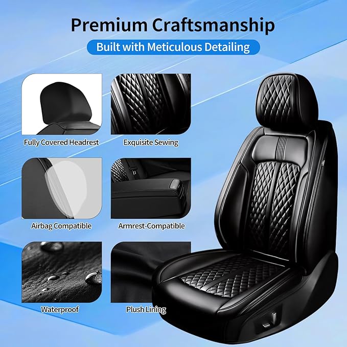 Fit Impala Car Seat Covers (Front Pair) for Select Chevrolet/Chevy Impala 2000-2020, Premium Full Coverage Leather, Airbag Compatible, Waterproof All Weather Seat Protector, Black