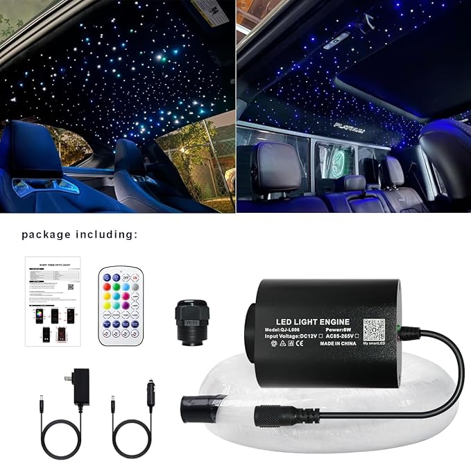AZIMOM Mini 6W Twinkle 600pcs Fiber Optic Starlight Headliner Kit for Car Home 0.03in 9.8ft End Glow Fiber Strands Sound-Activated APP& Remote Control Starlight Engine