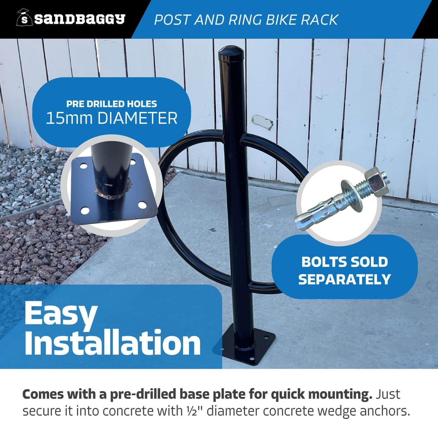 Sandbaggy Post and Ring Bike Rack - Commercial Bike Racks - Galvanized Steel - Anti-Theft Design - In Ground, Apartments, Sidewalks, Industrial (Orange, 20)