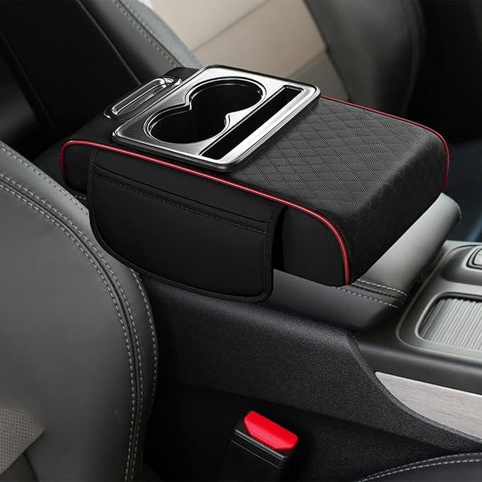 Car Center Console Pad Armrest Cushion Pad Anti Slip Car Decoration with Cup Holder Tissue Box Slot for Car SUV, Style H