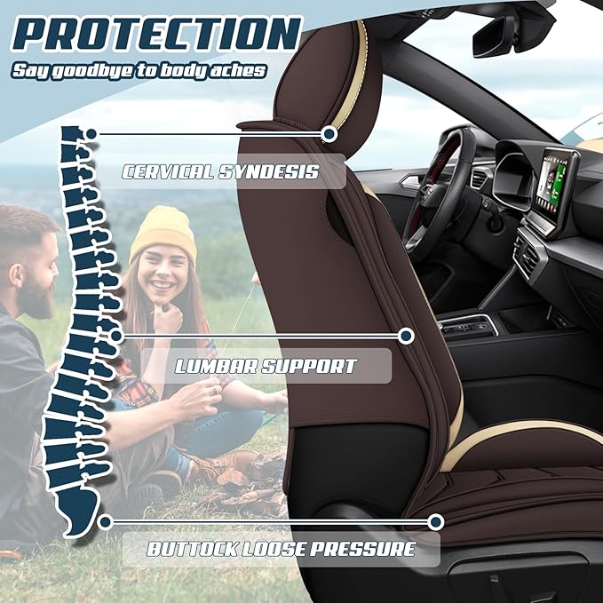 Car Seat Covers for Ford Expedition 2000-2025, Premium Nappa Leather Car Seat Cover, Stylish Sport Seat Covers， Automobile Seat Cover Sets.(Standard 2 Seats/Coffee Color)