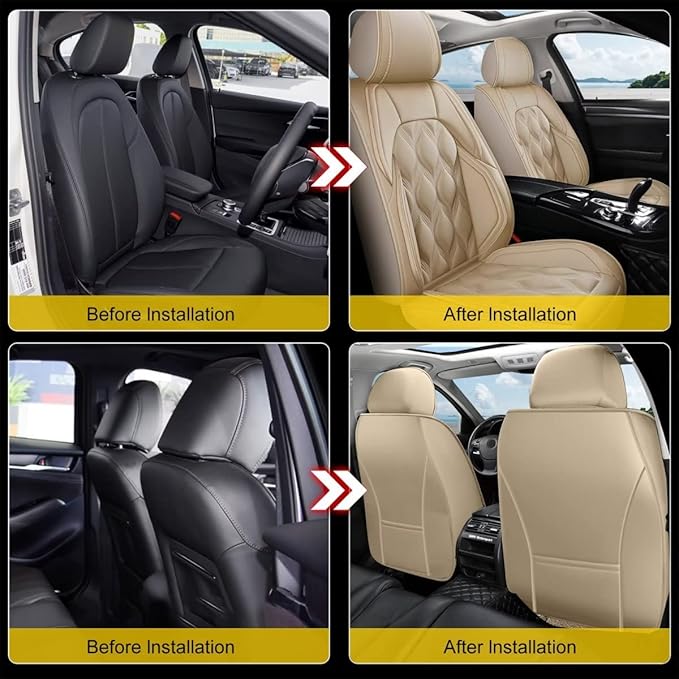 AOMSAZTO Front Seat Covers Fit for Chevy/Chevrolet Equinox 2007-2026 Waterproof Faux Leather Car Seat Cover Compatible with Airbag(2PCS Front, Beige)