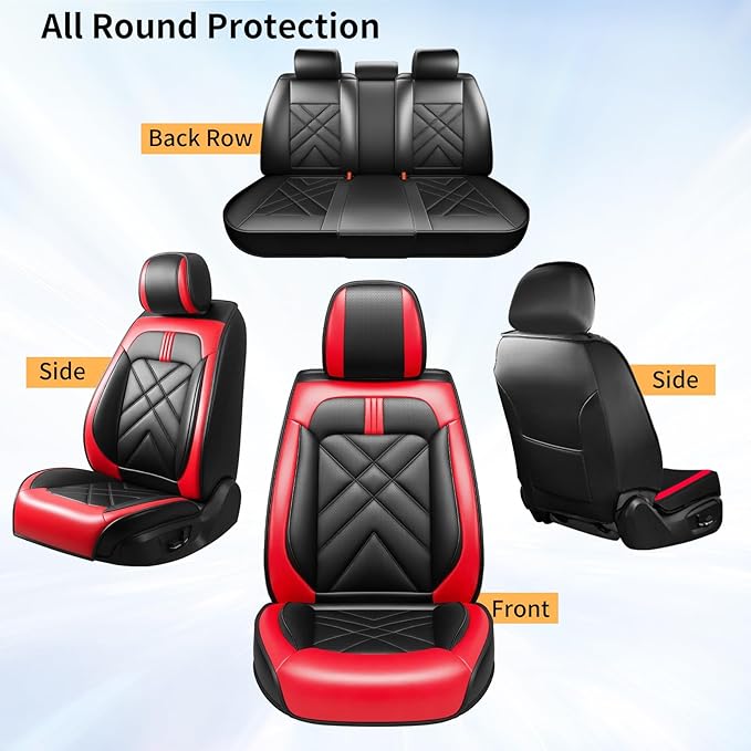 CX-5 Seat Covers Custom Fit for Mazda CX-5 2013-2025 2026, Full Coverage Leather Waterproof Breathable Seat Covers, Automotive Seat Protectors, Airbag Compatible(Full Set Seats, Red & Black)