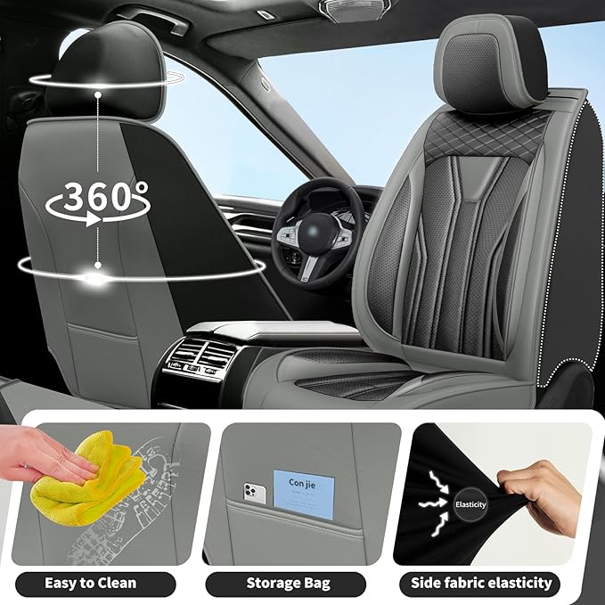 Fit Rogue Car Seat Covers Compatible with Nissan Rogue 2011-2025 2026 - Full Set Premium Leather， Waterproof Breathable， All-Weather Seat Cushion Protecto&Airbag Compatible （Gray & Black