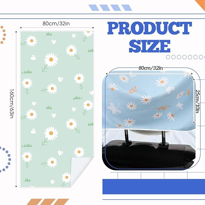 1 Pack Car Seat Towel Covers with Storage Bag 63 x 32 Inch Athletic Running Towel Seat Sweat Washable Non Slip Cover Gift for Car Outdoor Sport Activities (Daisy)