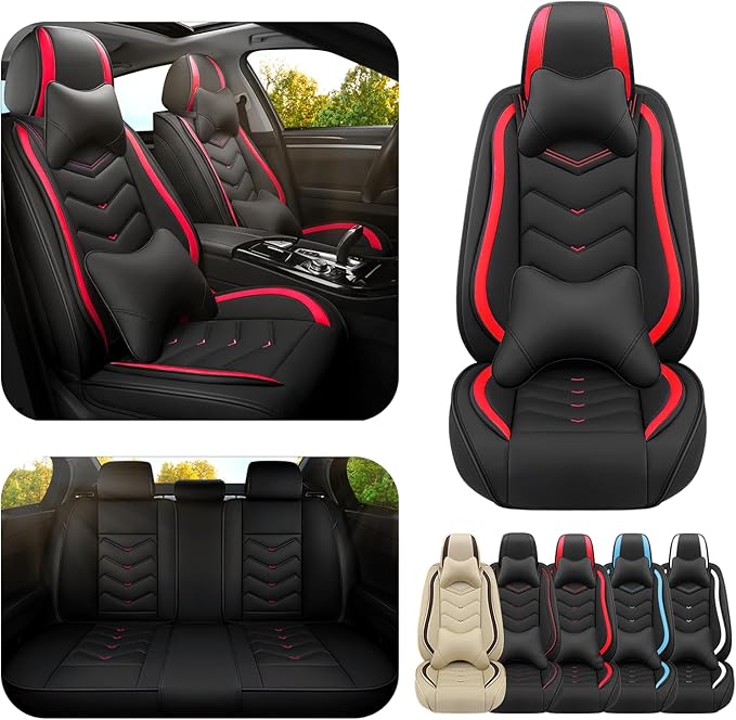 Car Seat Covers for Mitsubishi Outlander 2003-2026, Premium Nappa Leather Car Seat Cover, Stylish Sport Seat Covers， Automobile Seat Cover Sets.(Luxury 5 Seats/Black Red)
