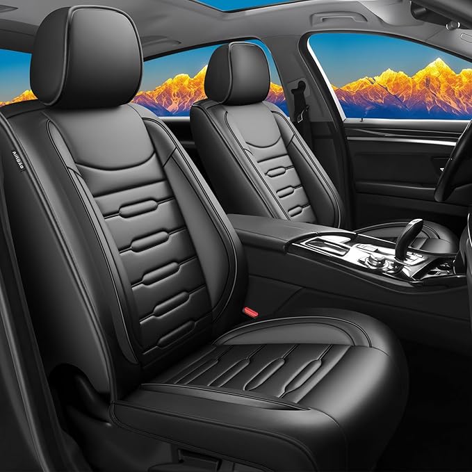 Fit Prius Car Seat Covers for Toyota Prius 2001-2024 2025 2026 - Upgraded Premium Waterproof & Breathable Leather, Airbag Compatible, All-Weather Seat Cushion Protector (Full Set, Black)