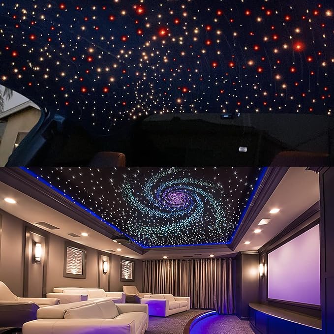 AKEPO 20W Twinkle Dual-Head Dual Color Fiber Optic Lights, Fiber Optic Star Ceiling Light Kit Sound Activated APP Remote Control for Car Starlights Headliner/Home 1000pcs 13.1ft/4m Fiber Strands