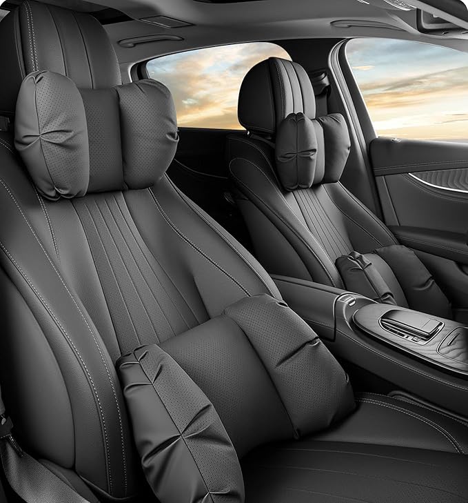 Car Neck Pillow & Lumbar Support for Lexus RZ 550e F Sport 2026+ Ergonomic Breathable Mesh Auto Seat Back Cushion Headrest,Black-Lumbar Support